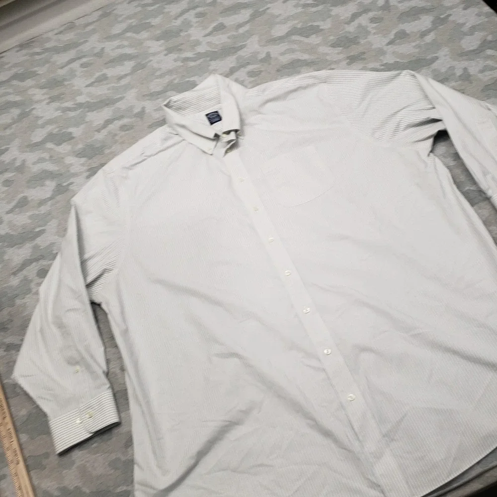 Brooks Brothers Shirt Mens 20 Beige‎ Pockets Long Sleeve Button-Up Striped